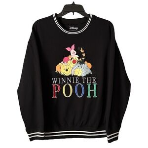Disney Winnie The Pooh Women’s Med Sweater Black Embroidered Ringer Vacation